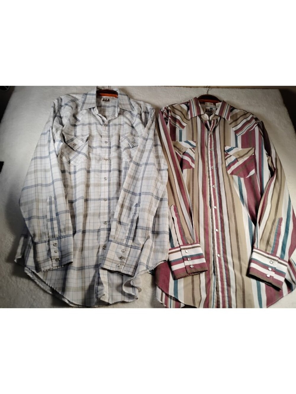 Lot Of 2 Vtg Eli Cattlemen Tall Man Shirts Pearl Snap Western Long Sleeve Sz LT